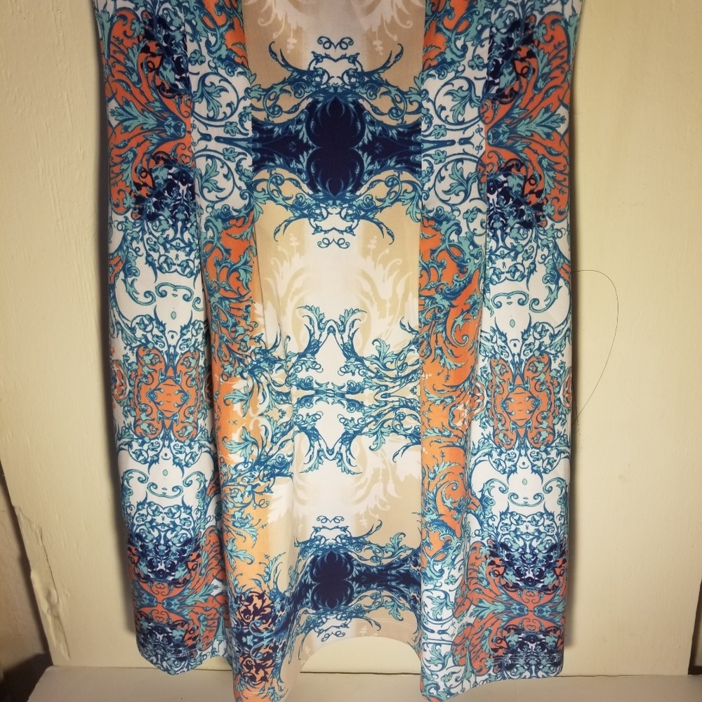 Scuba Fit And Flare Dress Orange White blue Taupe - Picture 6 of 8